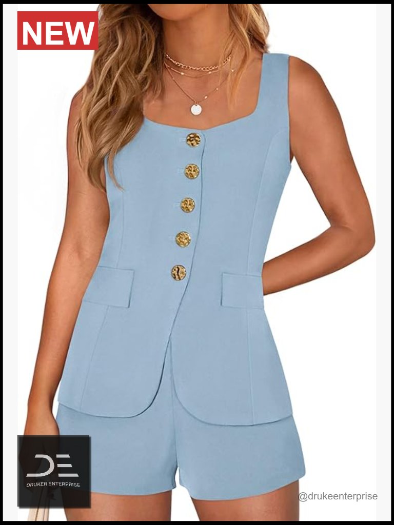Vest & Shorts 2 Piece Matching Set Sleeveless Summer Business Casual Outfits